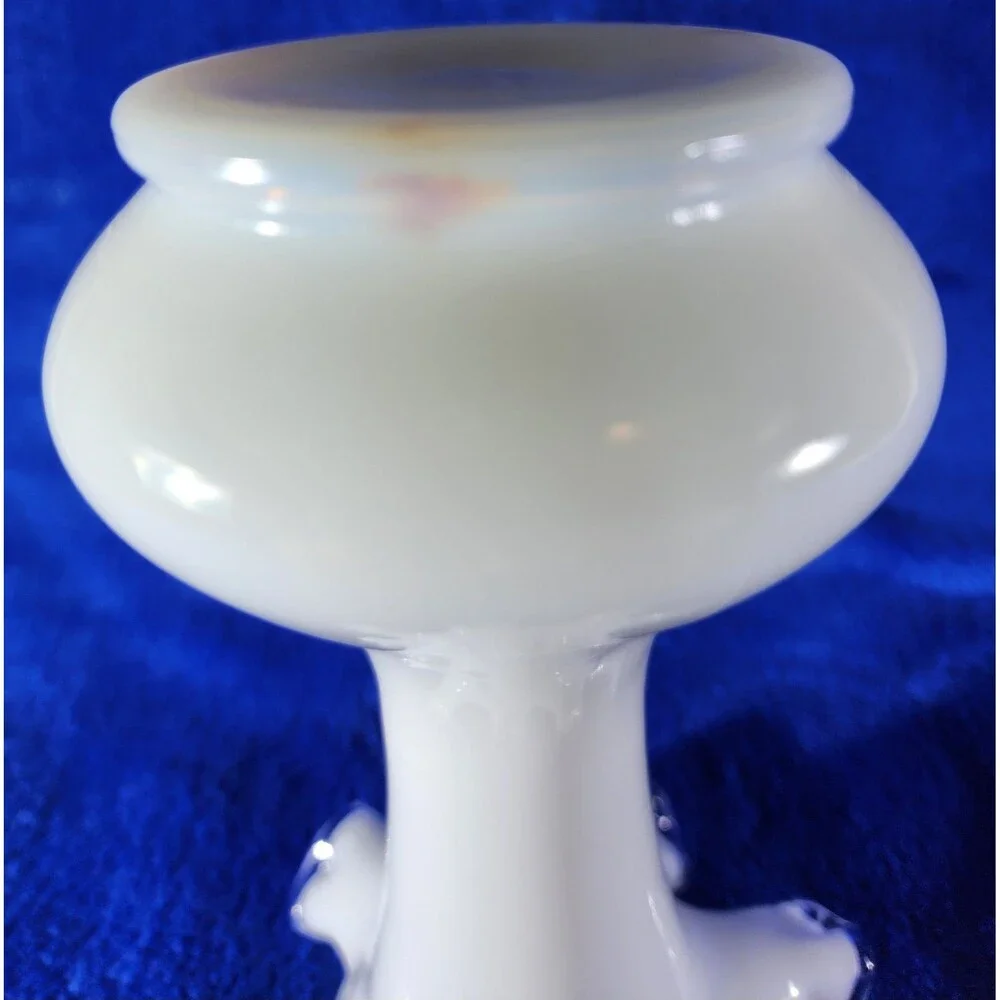 Vintage Fenton-Style Silver Crest Milk Glass Vase w/Clear Double Crimped Lip